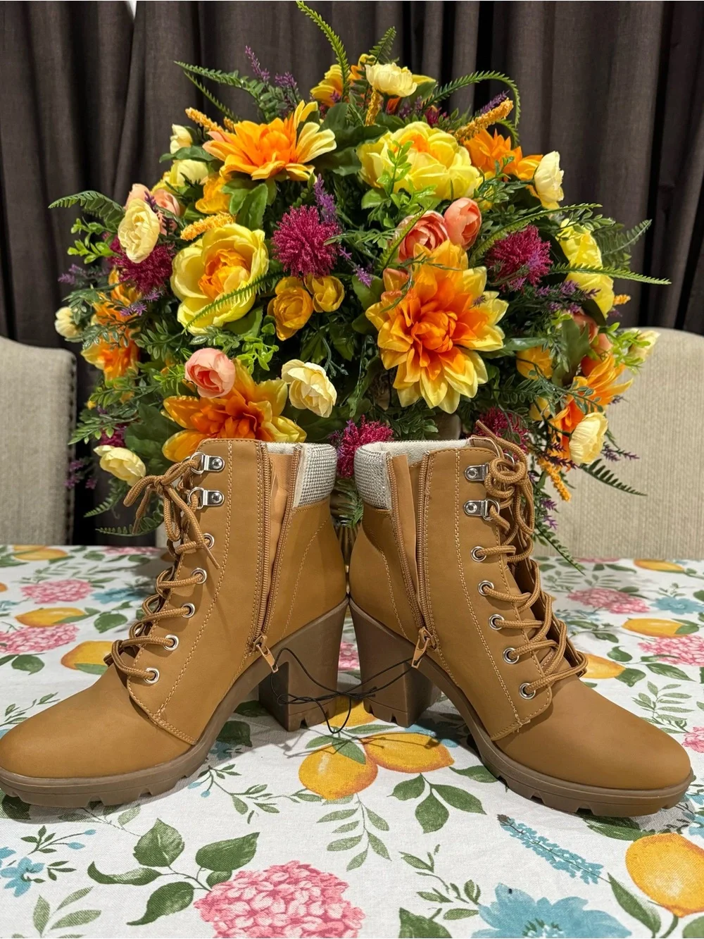 Sugar Tan Lace-Up Block Heel Ankle Boots - Picture 4 of 8